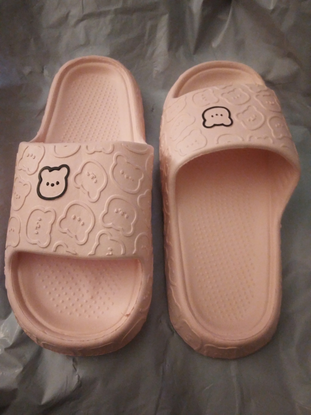 Women's Cute Pink Cloud Slide Sandals with Bear Accent